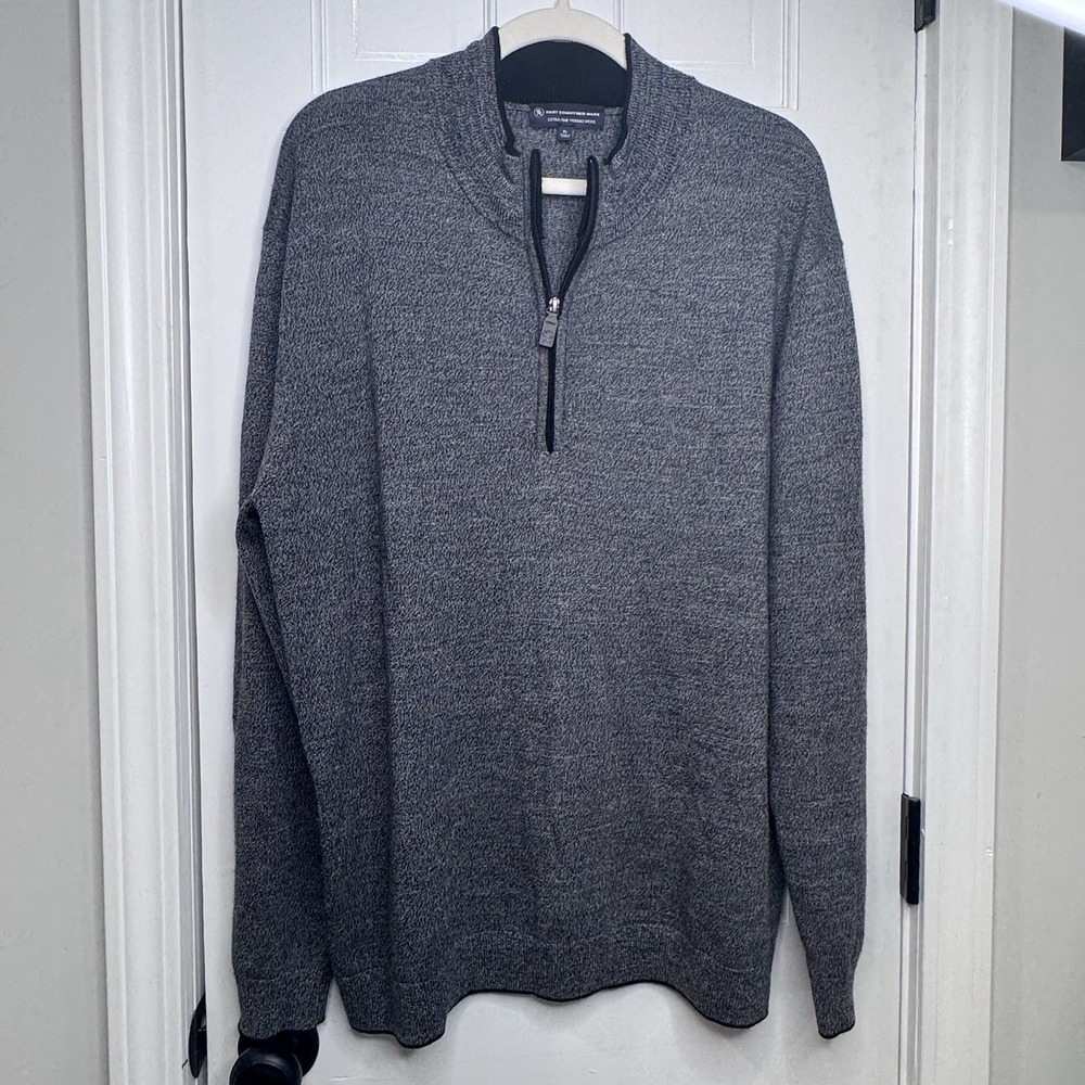 Hart Schaffner Marx Gray Merino Wool 1/4 Zip Mock Neck Sweater XL Men